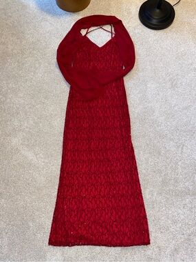 Reggio 90s Vintage Women Sequin Red Formal Dress Side Slit Size 4